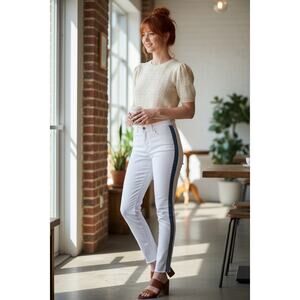 FDJ Olivia Ankle Preppy Academia White Blue Denim Mid Rise French Dressing Jeans